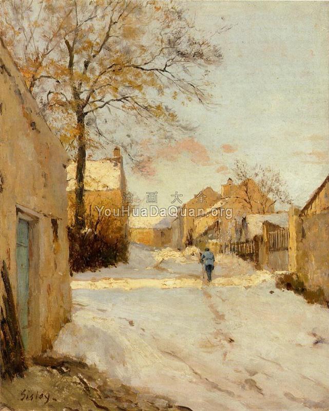 Sisley Alfred A Village Street in Winter - 休·博尔顿·休琼斯